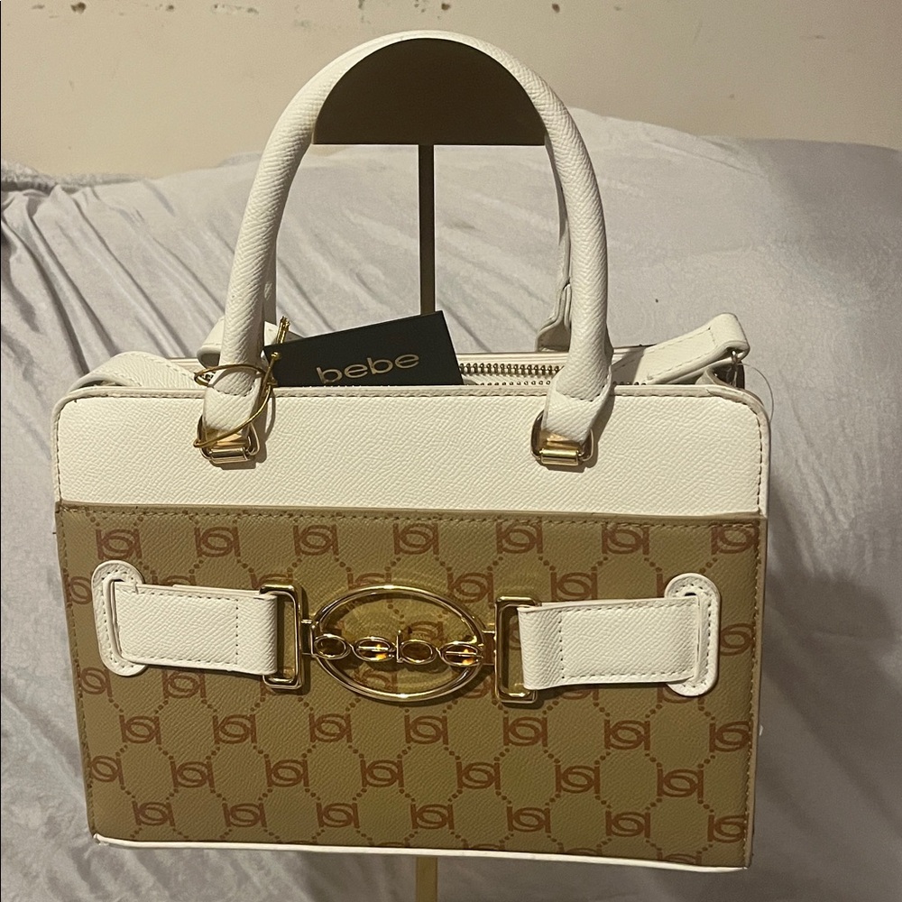 Bebe Beige and White Satchel New With Tags